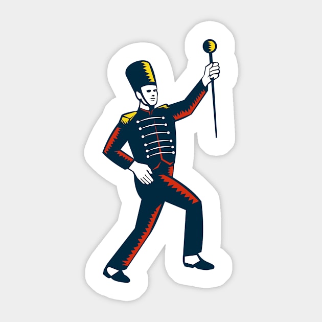 Drum Major Marching Band Leader Woodcut Sticker by patrimonio